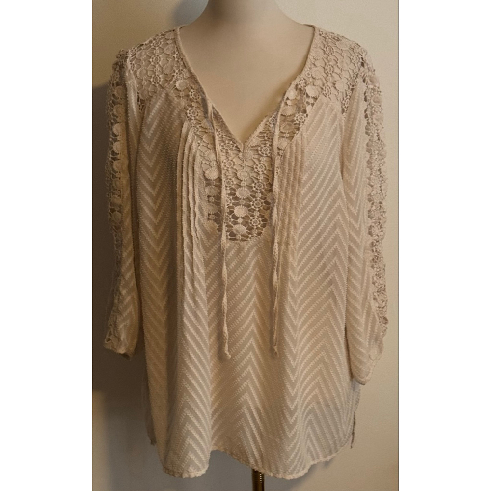 Women's Bila Beige Crochet Chevron Tunic Top XL